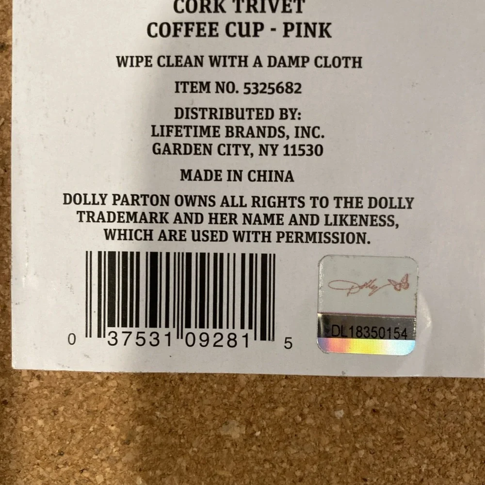 Dolly Parton Cork Trivet Set Cup of Ambition Coffee Cup and Butterfly 2 Piece